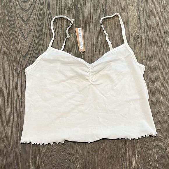 NWT Skims Pointelle Logo Cami Cropped Top Ruffle Hem Pullover Stretch Marble 3X - Picture 1 of 4